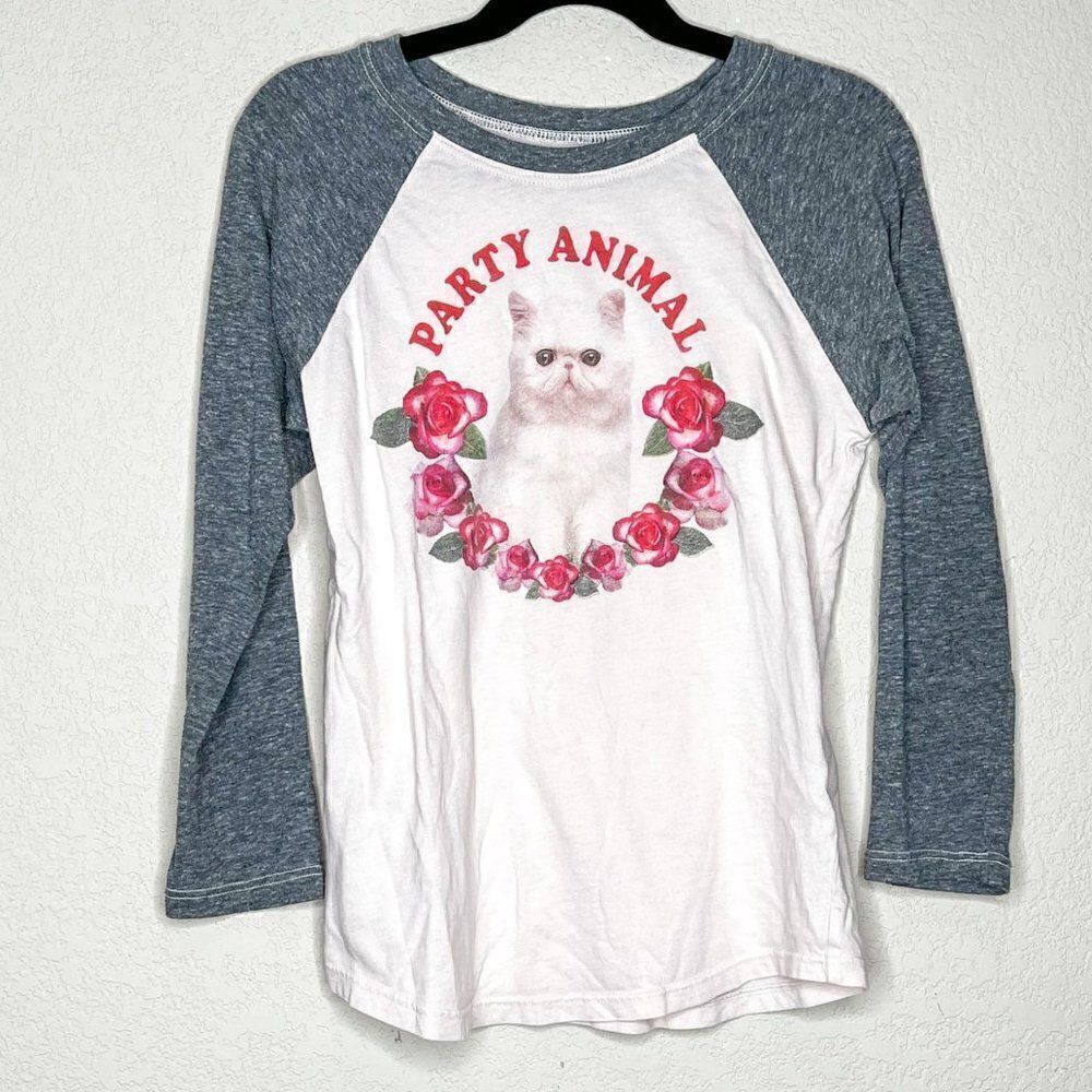 Tiny Whales Party Animal Cat Reglan Tee, Size 7